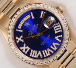 ROLEX DAY-DATE 36MM 18238 18K YG PRESIDENT BLUE DIAMOND ROMAN DIAL DIAMOND BEZEL