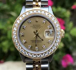 ROLEX 26MM DATEJUST 69173 STEEL GOLD DIAL 2 TONE 1 CT DIAMOND BEZEL 4 279383