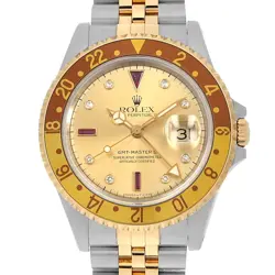 ROLEX GMT MASTER II 8P DIAMOND 3P RUBY 16713RG CHAMPAGNE GOLD 5 ROW JUBILEE ...