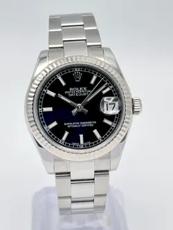 LADIES ROLEX DATEJUST 31MM 178274 BATON BLACK DIAL FLUTED OYSTER BOX