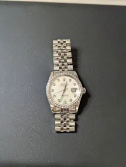 ROLEX DATEJUST 36MM STAINLESS STEEL DIAMOND BEZEL WHITE MOP DIAMOND DIAL