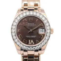 ROLEX 81285 18K PEARLMASTER ROSE GOLD AND CHOCOLATE DIAMOND LADIES WATCH
