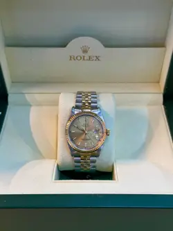 ROLEX DATEJUST 36-T/T YG JUBILEE BRACELET - FLUTED BEZEL - CHAMPAGNE STICK DIAL.