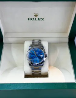 ROLEX STEEL DATEJUST 41 WATCH - SMOOTH BEZEL - BLUE INDEX DIAL - OYSTER BRACELET