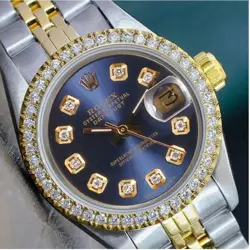 ROLEX DATEJUST LADIES TWO-TONE GOLD STEEL METAL BLUE DIAMOND 1.00CTS WATCH