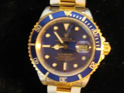 ROLEX SUBMARINER DATE 18K & SS 16613 BLUE DIAL ORIGINAL 40MM WRISTWATCH