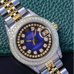 ROLEX DATEJUST LADIES TWO-TONE GOLD STEEL BLUE VIGNETTE DIAMOND 1.60CTS WATCH