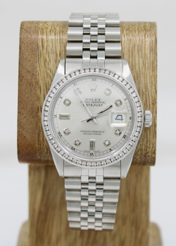 ROLEX DATEJUST 1979 36MM SILVER DIAMOND DIAL & BEZEL STAINLESS WATCH 16014