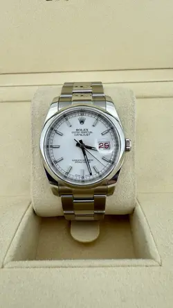 ROLEX DATEJUST 116200 ROULETTE DATE 36MM STEEL WHITE STICK DIAL OYSTER BRACELET