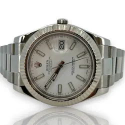 ROLEX 116334 DATEJUST II 41MM WHITE DIAL STAINLESS STEEL WATCH B&P