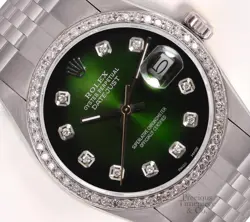 ROLEX DATEJUST 36MM SS JUBILEE DIAMOND BEZEL GREEN VIGNETTE DIAMOND DIAL