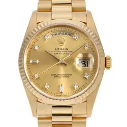 ROLEX DAY DATE 8P DIAMOND / 2P BAGUETTE DIAMOND 18238A CHAMPAGNE GOLD T NUMB...