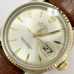 ROLEX DATE JUST 1601/3 AUTOMATIC SILVER DIAL YELLOW GOLD BEZEL MEN'S WATCH