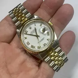 ROLEX DATEJUST GOLD & STEEL 16233 WHITE DIAL FLUTED BEZEL 36MM 