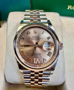 ROLEX DATEJUST 36 18K ROSE GOLD/STEEL BRAND NEW 2025 PINK DIAL ROMAN W/ DIAMONDS