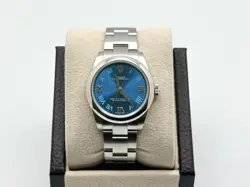 ROLEX OYSTER PERPETUAL MIDSIZE 177200 31MM BLUE ROMAN DIAL STAINLESS STEEL