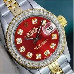 ROLEX WOMENS DATEJUST TWO-TONE GOLD STEEL RED DIAMOND 1.00CTS JUBILEE BAND WATCH