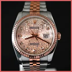 ROLEX 116231 DATEJUST JUBILEE DIAMOND DIAL 18K ROSE GOLD 2 TONE SS MENS WATCH