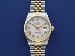 ROLEX DATEJUST STEEL & 18K GOLD 36MM IVORY PYRAMID DIAL 62523H-18 BRACELET 1987