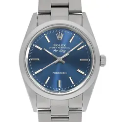 ROLEX AIR KING 14000 BLUE BAR P NUMBER SECOND HAND MENS