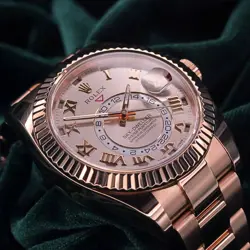 ROLEX SKY-DWELLER FLUTED BEZEL SUNDUST ROMAN ROSE GOLD MINT FULL SET 326935