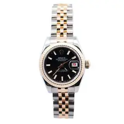 ROLEX DATEJUST 26MM BLACK DIAL WATCH 179173 YG