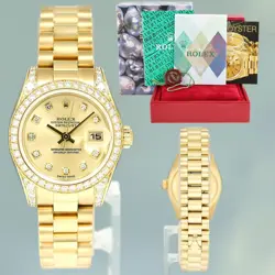 PAPERS LADIES ROLEX DATEJUST 179158 CHAMPAGNE DIAMOND PRESIDENT YELLOW GOLD