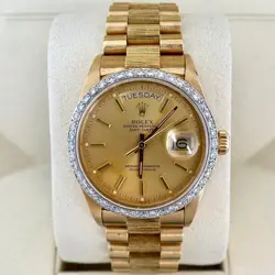 ROLEX DAY-DATE 36 PRESIDENT DAY-DATE YELLOW GOLD DIAL 36MM DIAMOND BEZEL 1984