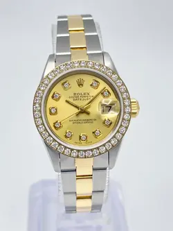 ROLEX DATEJUST 26MM 69173 CHAMPAGNE DIAMOND DIAL DIAMOND BEZEL TWO TONE OYSTER