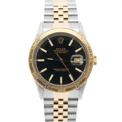 1986 ROLEX DATEJUST 36MM BLACK TURN-O-GRAPH JUBILEE STEEL 18K YELLOW GOLD 16253