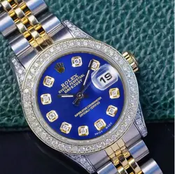 ROLEX DATEJUST LADIES TWO-TONE GOLD & STEEL WATCH BLUE DIAMOND DIAL BEZEL LUGS