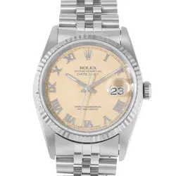 ROLEX DATEJUST 36 16234 CREAM VINTAGE PATINA STEEL WHITE GOLD MENS WATCH 1989