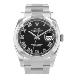 ROLEX DATEJUST 36 116200 BLACK ROMAN STEEL SMOOTH OYSTER MENS WATCH 2010