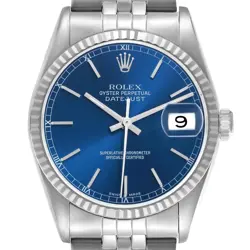 ROLEX DATEJUST STEEL WHITE GOLD BLUE DIAL AUTOMATIC MENS WATCH 16234