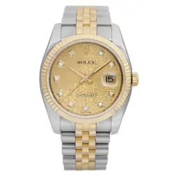 ROLEX DATEJUST 36MM STEEL CHAMPAGNE DIAMOND DIAL AUTOMATIC MENS WATCH 116233