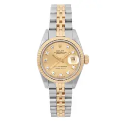 ROLEX DATEJUST 26MM 18K YELLOW GOLD STEEL DIAMOND CHAMPAGNE DIAL WATCH 69173