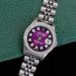 ROLEX DATEJUST LADIES STAINLESS STEEL PURPLE VIGNETTE DIAMOND WATCH 1.00CTS 26MM