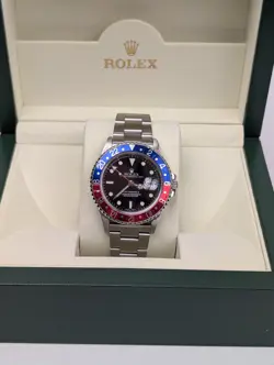 ROLEX GMT-MASTER II PEPSI STAINLESS STEEL WATCH 16710 2005 NO HOLES