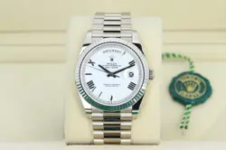 ROLEX DAY-DATE 40MM PRESIDENT WHITE ROMAN DIAL FLUTED BEZEL - WHITE GOLD 228239