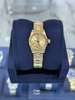 ROLEX 24MM LADIES OYSTER PERPETUAL SOLID 18K YELLOW GOLD CHAMPAGNE DIAL 6719