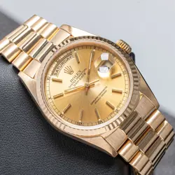 ROLEX DAY-DATE DOUBLE QUICKSET 18238 GOLD PRESIDENT BRACELET WITH GOLD BEZEL