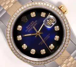 ROLEX DATEJUST 36MM TWO TONE JUBILEE DIAMOND BEZEL BLUE VIGNETTE DIAMOND DIAL