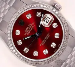 ROLEX DATEJUST 36MM STAINLESS STEEL JUBILEE RED DIAMOND DIAL DIAMOND BEZEL