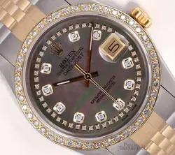 ROLEX DATEJUST 36MM TWO-TONE JUBILEE DIAMOND BEZEL BLACK MOP STRING DIAMOND DIAL