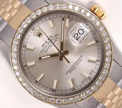 ROLEX DATEJUST 36MM 18K TWO-TONE JUBILEE DIAMOND BEZEL SILVER STICK DIAL