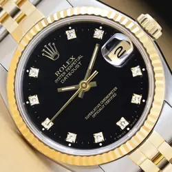 ROLEX MIDSIZE DATEJUST 68273 FACTORY DIAMOND DIAL 18K GOLD STEEL BLACK WATCH