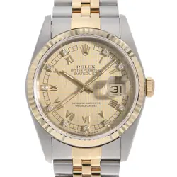 ROLEX DATEJUST 10P DIAMOND 16233G CHAMPAGNE GOLD BAR HOUNDSTOOTH HOUNDSTOOTH...