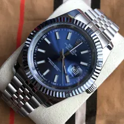 AUTHENTIC✧ROLEX✧HERRENUHR✧WATCH BLUE STICK MOTIF STEEL JUBILEE DATEJUST 41MM MEN
