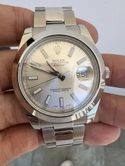 ROLEX DATEJUST II 41MM 116300 SILVER INDEX STEEL OYSTER WATCH PAPERS 2015 PUR161