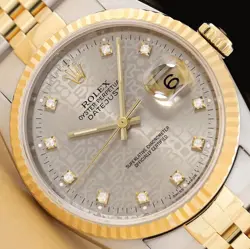 ROLEX MENS DATEJUST 16233 GRAY FACTORY JUBILEE DIAMOND DIAL 18K GOLD STEEL WATCH